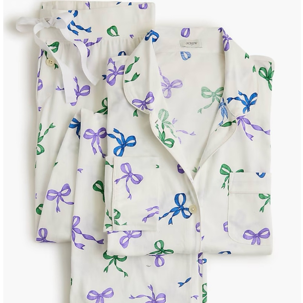 J. Crew Kids Pajama Set with Purple and Green Bow Print